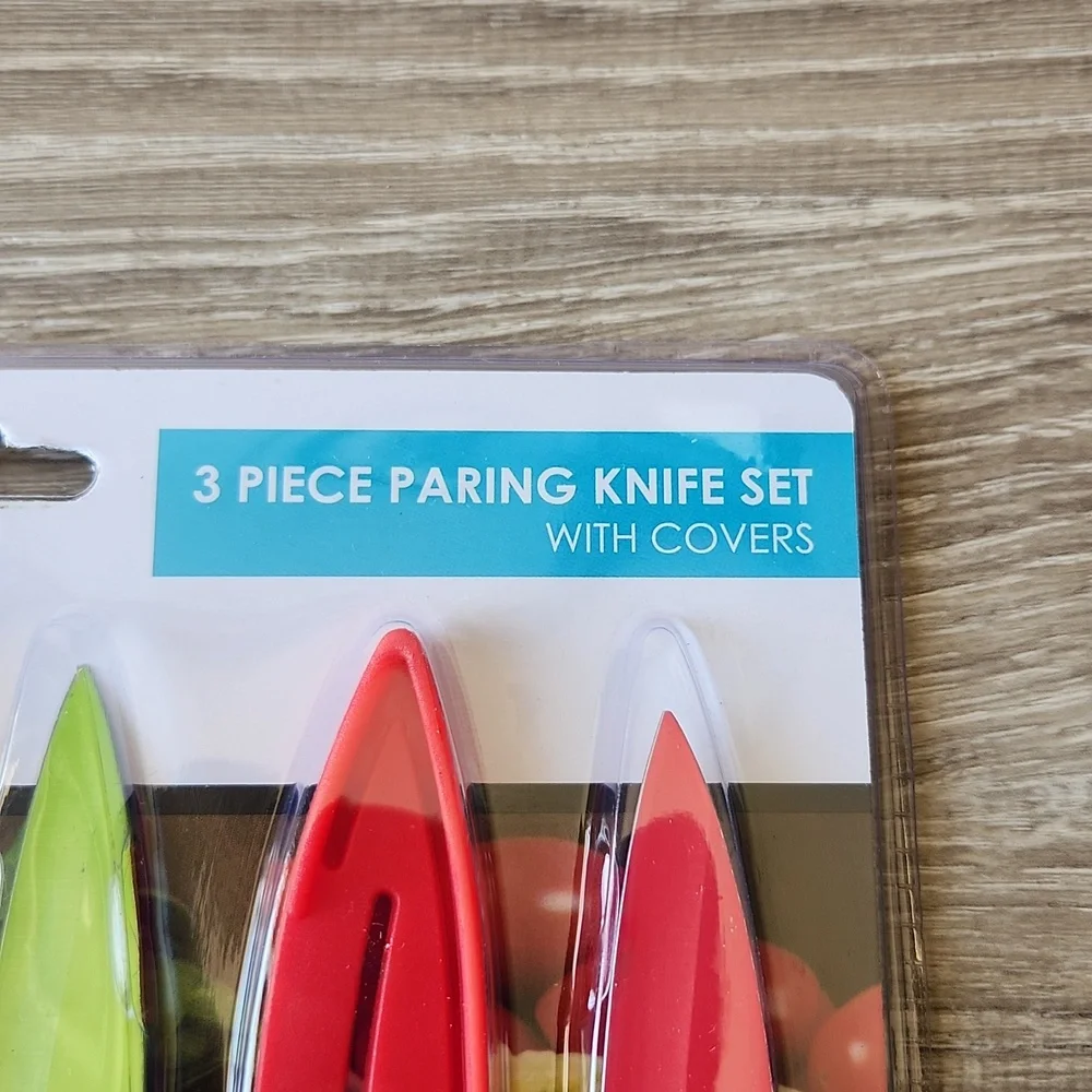Home Basics 3 Piece Paring Knife Set with Covers NWT